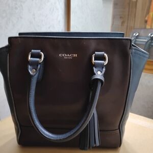 Coach Legacy Mini Tanner Colorblock Leather Satchel Brown Navy Small Tote